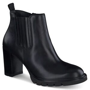 NWOB Paul Green Sahara Block Heel Chelsea Boots in Black Leather UK 7/US 9.5